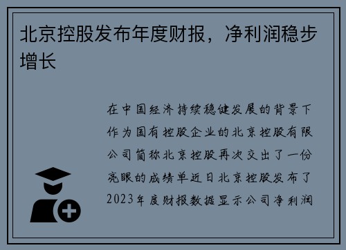 北京控股发布年度财报，净利润稳步增长